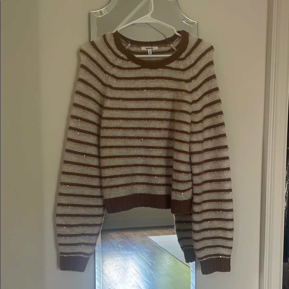 Splendid Brown and Cream Crew Neck Sweater